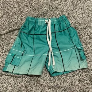 Green turquoise plaid toddler boys swim trunks/suit